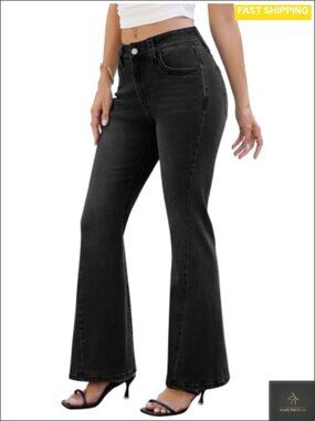 Women's Mid Rise Distressed Flare Bootcut Jeans Stretch Denim